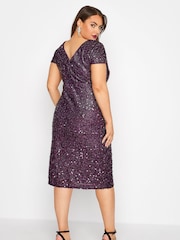 Yours Curve Purple London Party Sequin Shift Dress - Image 3 of 4