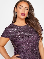 Yours Curve Purple London Party Sequin Shift Dress - Image 4 of 4