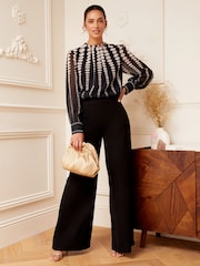 Love & Roses Black Petite Printed Ruched High Neck Long Sleeve Chiffon Blouse - Image 4 of 4