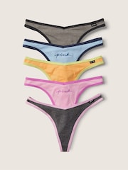 Victoria's Secret PINK Purple/Black/Grey Print Thong Cotton Knickers Multipack - Image 1 of 1