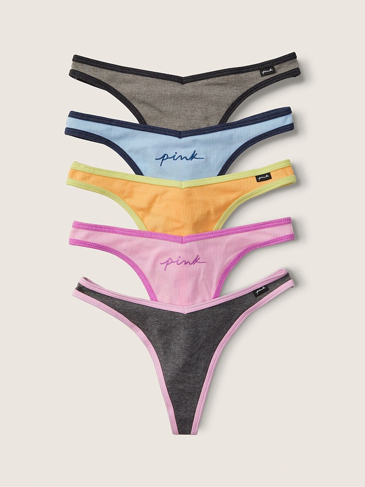 Victoria's Secret PINK Purple/Black/Grey Print Thong Cotton Knickers Multipack - Image 1 of 1