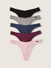 Victoria's Secret PINK Black/Grey/Blue/Burgundy/Pink Thong Cotton 5 Pack Knickers - Image 1 of 1