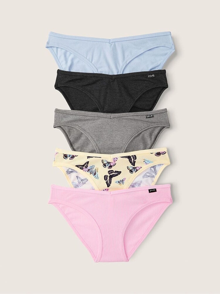 Victoria's Secret PINK Black/Grey/Blue/Pink Bikini Cotton Knickers Multipack - Image 1 of 2