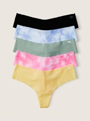 Victoria's Secret PINK Black/Blue/Green/Yellow/Pink Thong Smooth No Show Knickers Multipack - Image 1 of 1