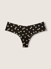 Victoria's Secret PINK Shine Hearts Pure Black Thong Lace No Show Knickers - Image 1 of 3