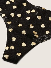Victoria's Secret PINK Shine Hearts Pure Black Thong Lace No Show Knickers - Image 2 of 3