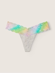 Victoria's Secret PINK Heather Stone with Gradient Band Grey Thong Lace Trim Knickers - Image 1 of 1