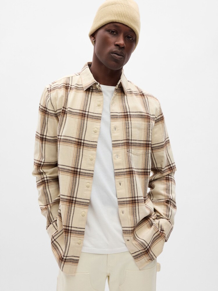 Gap Cream Organic Cotton Midweight Flannel Long Sleeve Shirt - Image 1 of 1