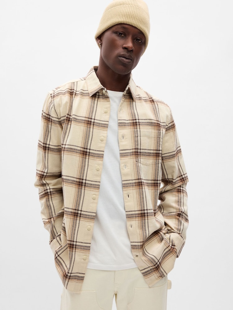 Gap Cream Organic Cotton Midweight Flannel Long Sleeve Shirt - Image 1 of 1 Gap Cream Organic Cotton Midweight Flannel Long Sleeve Shirt - Image 1 of 1