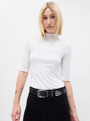 Gap White Ribbed Stripe Short Sleeve Mock Neck T-Shirt - Image 1 of 5