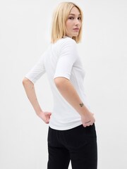Gap White Ribbed Stripe Short Sleeve Mock Neck T-Shirt - Image 2 of 5