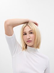 Gap White Ribbed Stripe Short Sleeve Mock Neck T-Shirt - Image 3 of 5