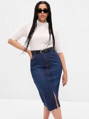 Gap White Ribbed Stripe Short Sleeve Mock Neck T-Shirt - Image 4 of 5