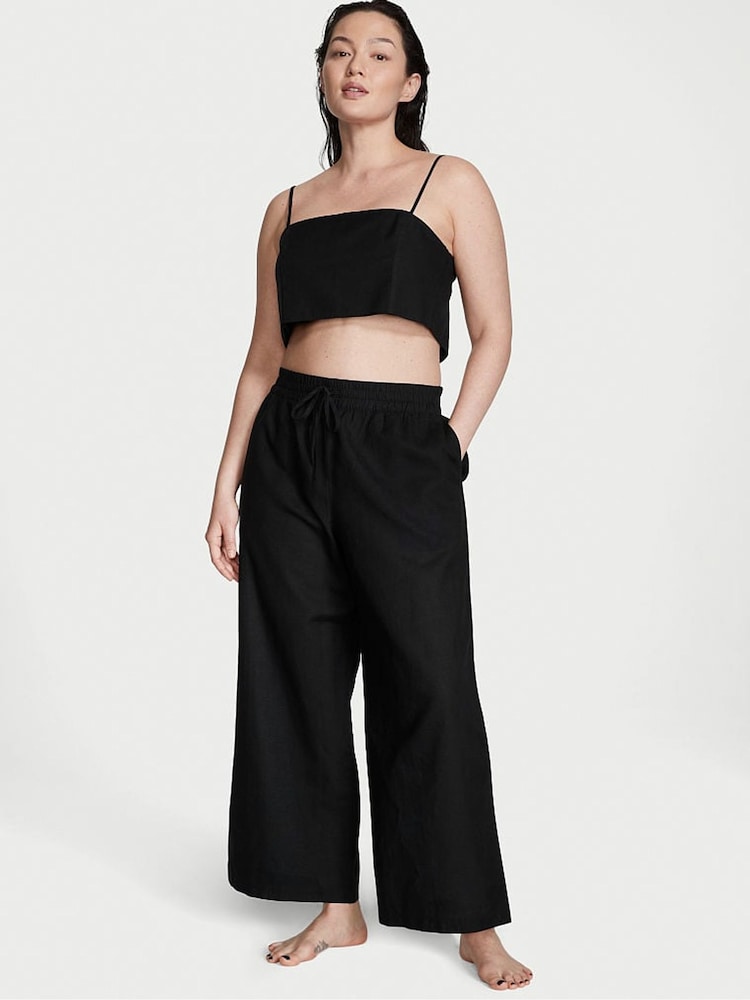 Victoria's Secret Black Linen Crop Top - Image 1 of 1