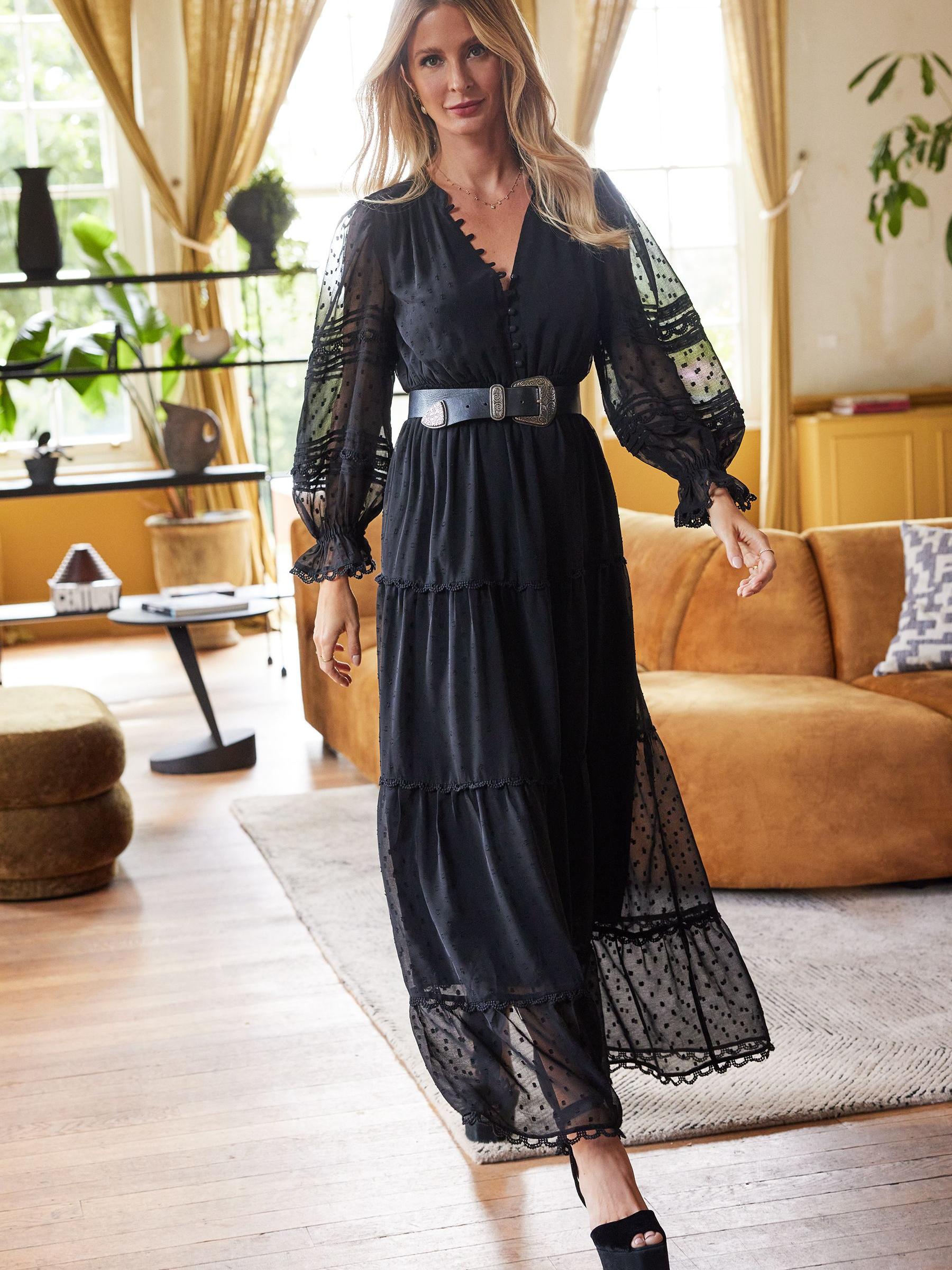 Buy Friends Like These Black Chiffon Long Sleeve Maxi Dress from