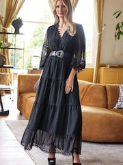 Friends Like These Black Chiffon Long Sleeve Maxi Dress - Image 4 of 4