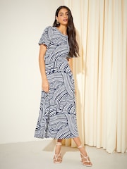 Friends Like These Navy Swirl ITY Angel Shorts Sleeve Midi Dress - Image 2 of 4