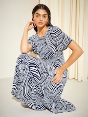 Friends Like These Navy Swirl ITY Angel Shorts Sleeve Midi Dress - Image 3 of 4