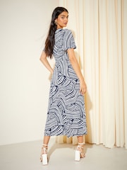 Friends Like These Navy Swirl ITY Angel Shorts Sleeve Midi Dress - Image 4 of 4