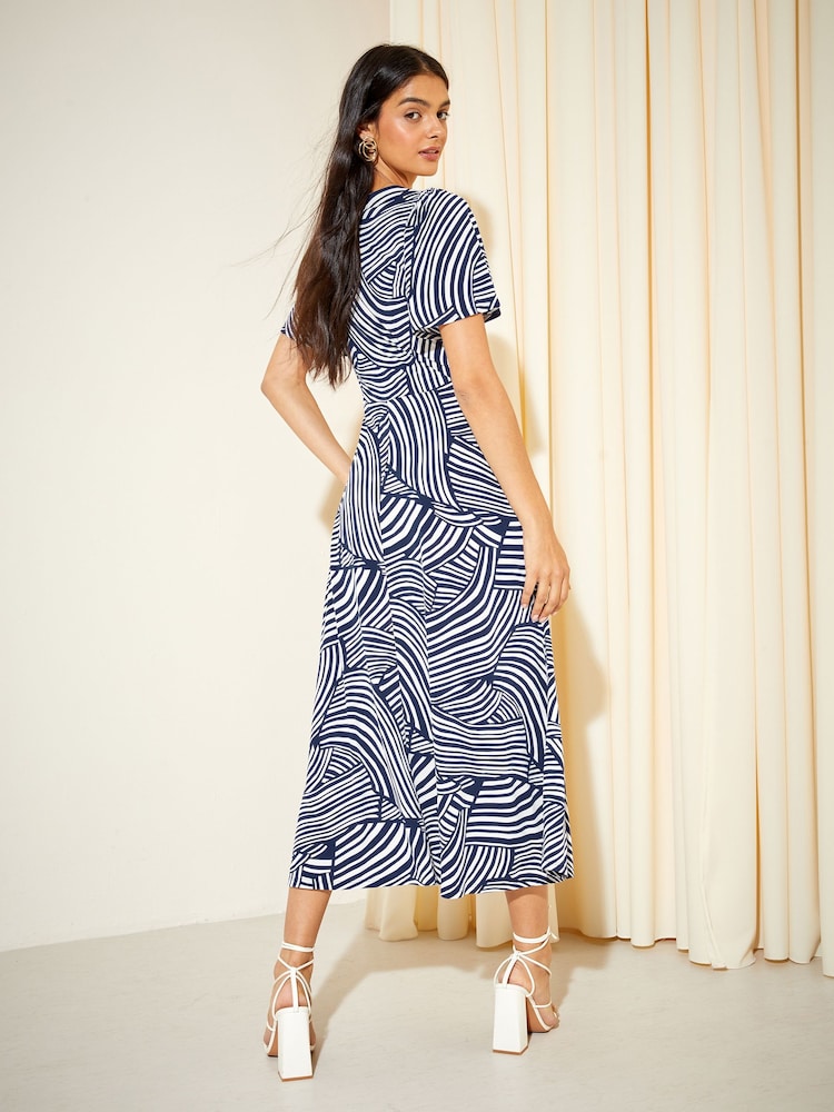 Friends Like These Navy Swirl ITY Angel Shorts Sleeve Midi Dress - Image 4 of 4 Friends Like These Navy Swirl ITY Angel Shorts Sleeve Midi Dress - Image 4 of 4