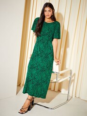 Friends Like These Green Animal ITY Flutter Short Sleeve Midi Dress - Image 1 of 4