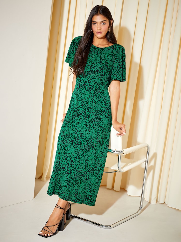 Friends Like These Green Animal ITY Flutter Short Sleeve Midi Dress - Image 1 of 4