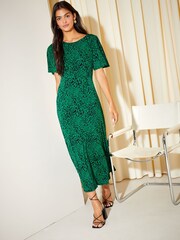 Friends Like These Green Animal ITY Flutter Short Sleeve Midi Dress - Image 2 of 4