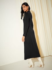 Friends Like These Black Long Sleeve Jersey Wrap Midi Dress - Image 4 of 4