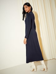 Friends Like These Navy Blue Long Sleeve Jersey Wrap Midi Dress - Image 2 of 5