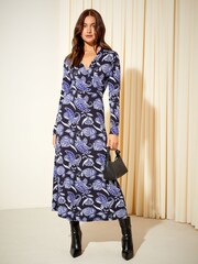 Friends Like These Blue Long Sleeve Jersey Wrap Midi Dress - Image 1 of 4
