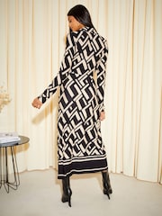 Friends Like These Black/White Long Sleeve Jersey Wrap Midi Dress - Image 4 of 4