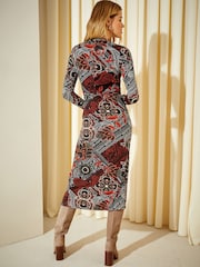 Friends Like These Red Jersey Tie Dye Long Sleeve Midi Dress - Image 4 of 4