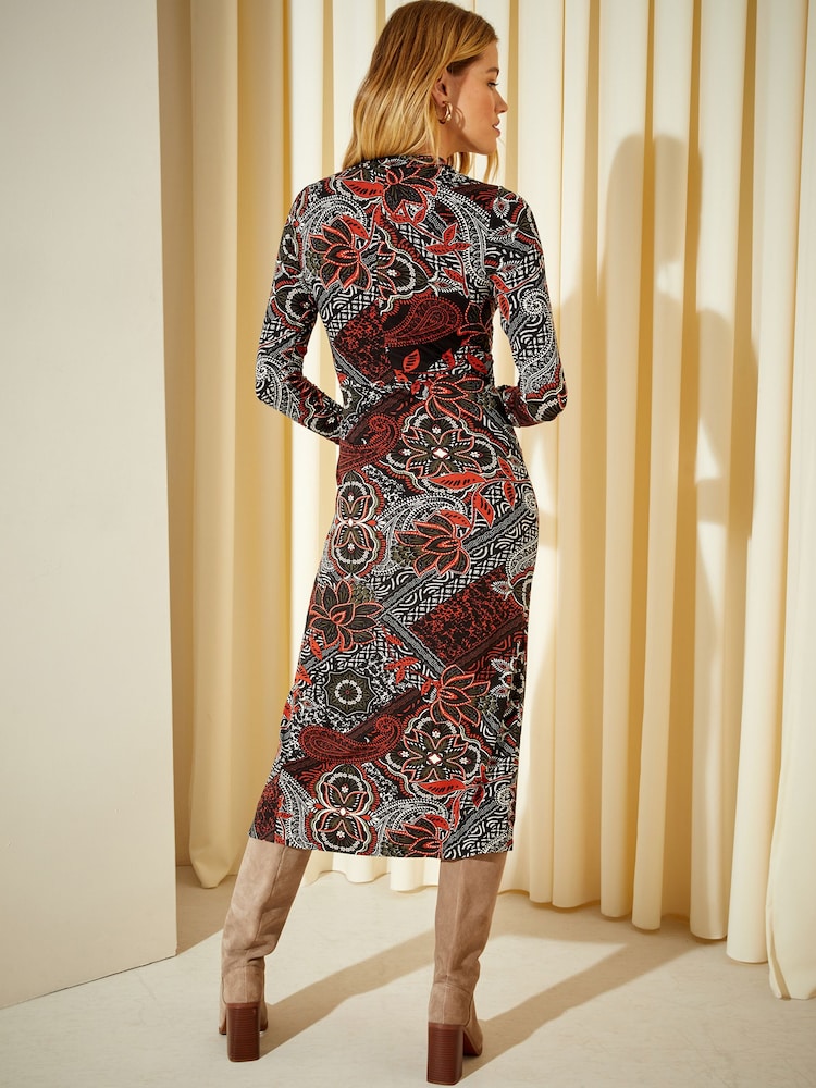 Friends Like These Red Jersey Tie Dye Long Sleeve Midi Dress - Image 4 of 4