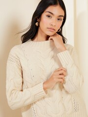 Friends Like These Cream Crew Neck Cable Pointelle Knit Jumper - Image 2 of 4