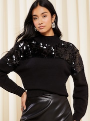Friends Like These Black Knitted Sequin Yoke Jumper - Image 1 of 4