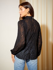 Friends Like These Black Long Sleeve Pie Crust High Neck Chiffon Blouse - Image 2 of 4