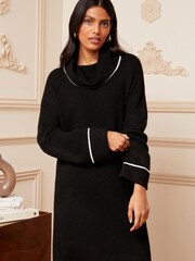 Robe pull Love & Roses contrastée en maille torsadée à col roulé - Image 1 of 4