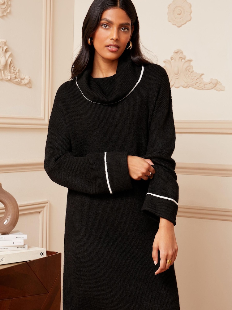 Robe pull Love & Roses contrastée en maille torsadée à col roulé - Image 1 of 4