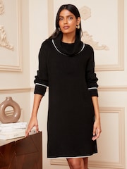 Robe pull Love & Roses contrastée en maille torsadée à col roulé - Image 4 of 4