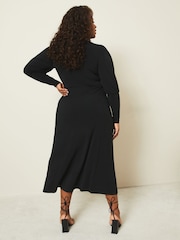 Lipsy Black Curve Jersey Long Puff Sleeve Midi Dress - Image 2 of 4