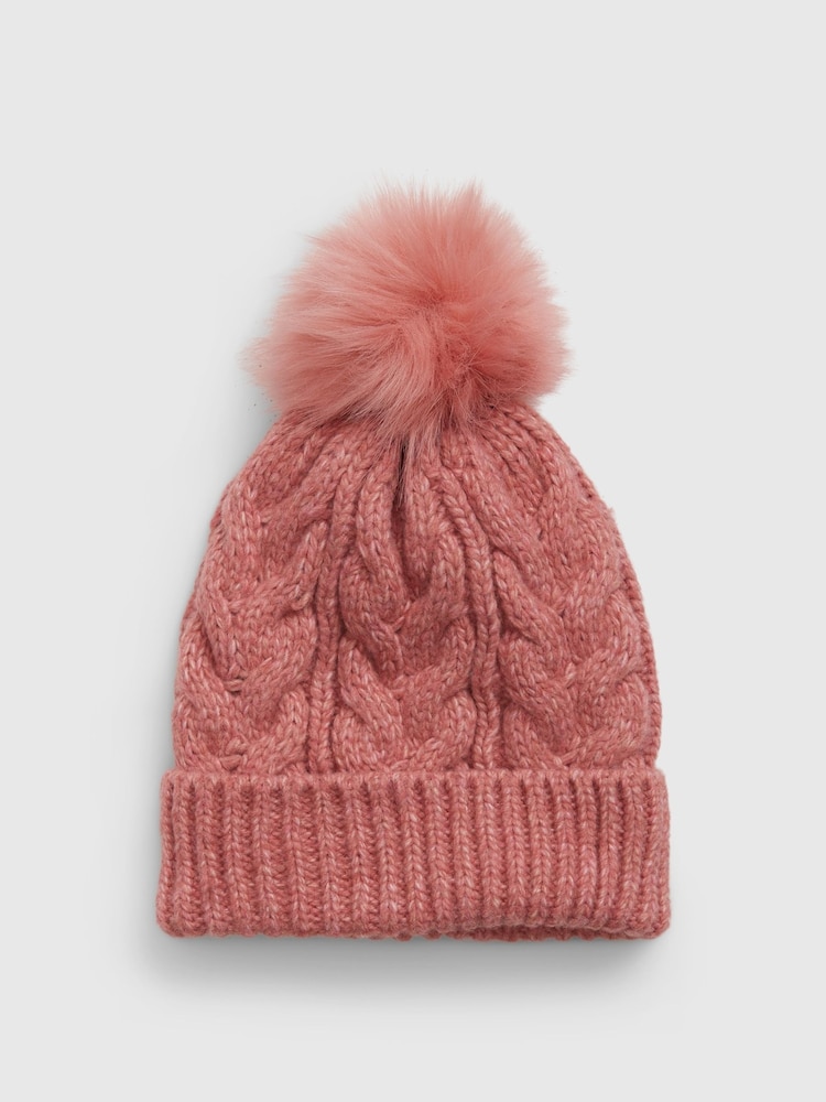 Gap Pink Kids Cable-Knit Pom Beanie - Image 1 of 1 Gap Pink Kids Cable-Knit Pom Beanie - Image 1 of 1
