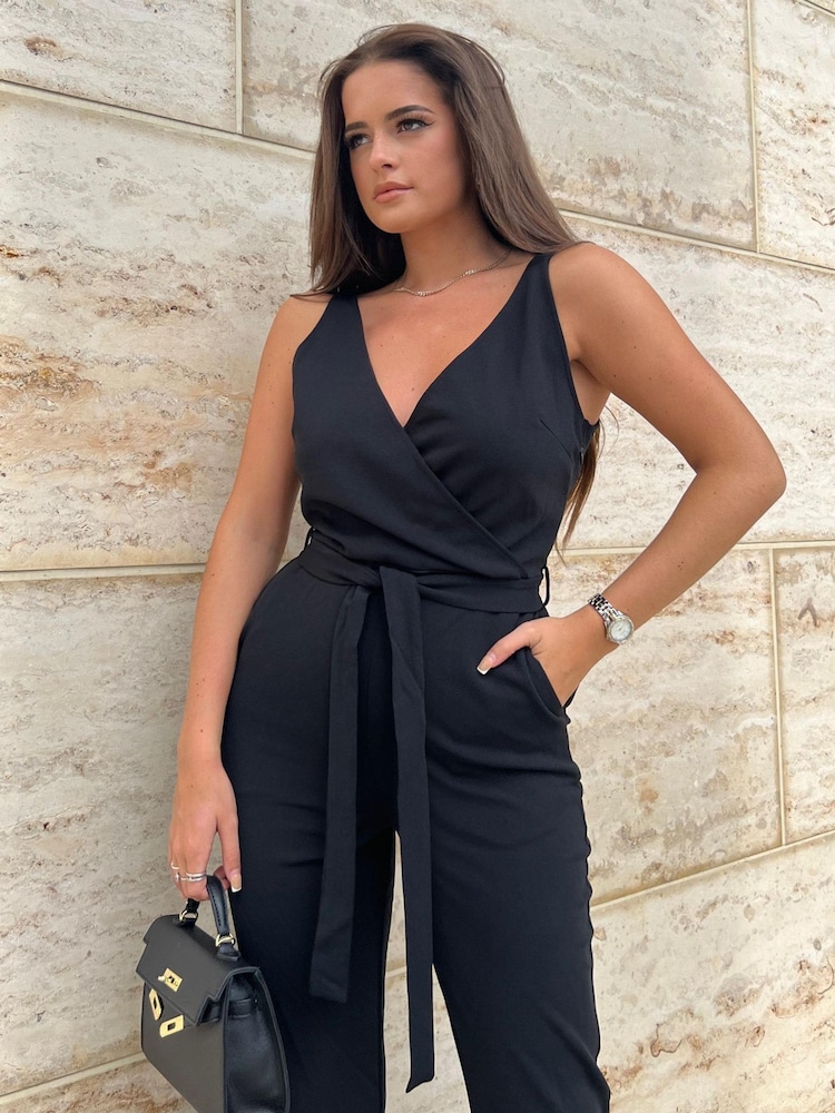 Girl In Mind Black Petite Wrap Front Jumpsuit - Image 2 of 4 Girl In Mind Black Petite Wrap Front Jumpsuit - Image 2 of 4