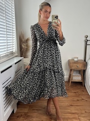 Style Cheat Black Birdie Frill Tie Back Dress - Image 1 of 4