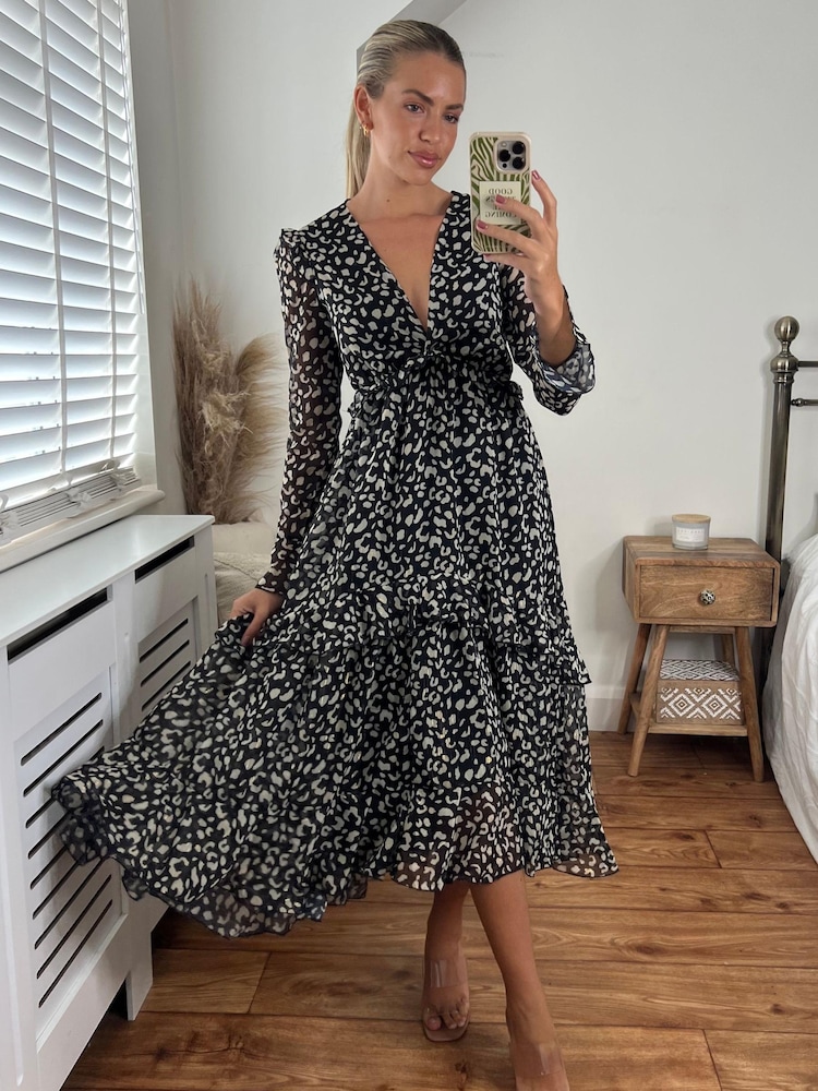 Style Cheat Black Birdie Frill Tie Back Dress - Image 1 of 4