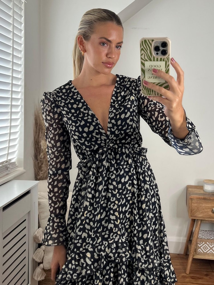 Style Cheat Black Birdie Frill Tie Back Dress - Image 4 of 4