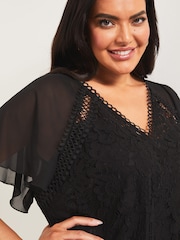 Lipsy Black Curve Flutter Sleeve Lace Top - Image 4 of 4