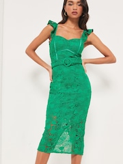 Lipsy Green Petite Lace Corset Midi Dress - Image 1 of 4
