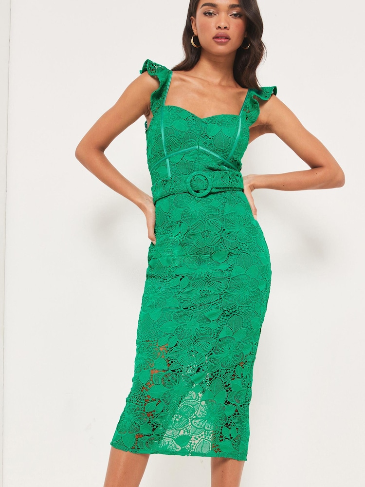 Lipsy Green Petite Lace Corset Midi Dress - Image 1 of 4
