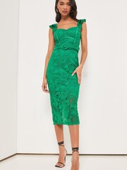 Lipsy Green Petite Lace Corset Midi Dress - Image 3 of 4