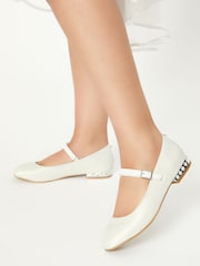 Lipsy White Occasion Embellished Mary Jane Ballerina - Image 2 of 3